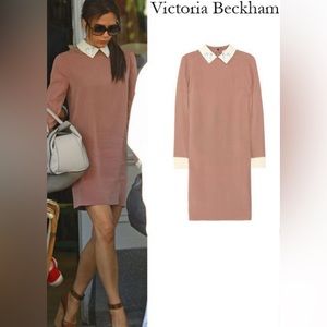 Victoria by Victoria Beckham Swan Collar Silk Blend Crepe Shift Dress - Sz M